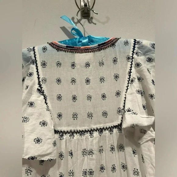 SAYLOR Bohemian White Short Sleeve Smocked Mini Dress / Size Medium - Picture 5 of 7